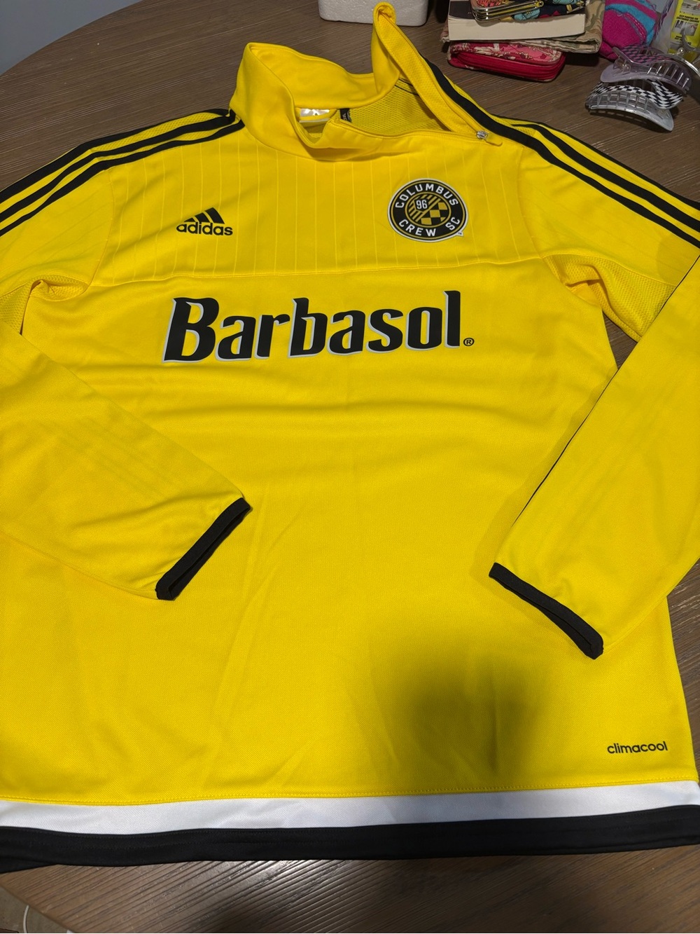 adidas Yellow Columbus Crew Men’s Training Jersey with Barbasol Sponsor